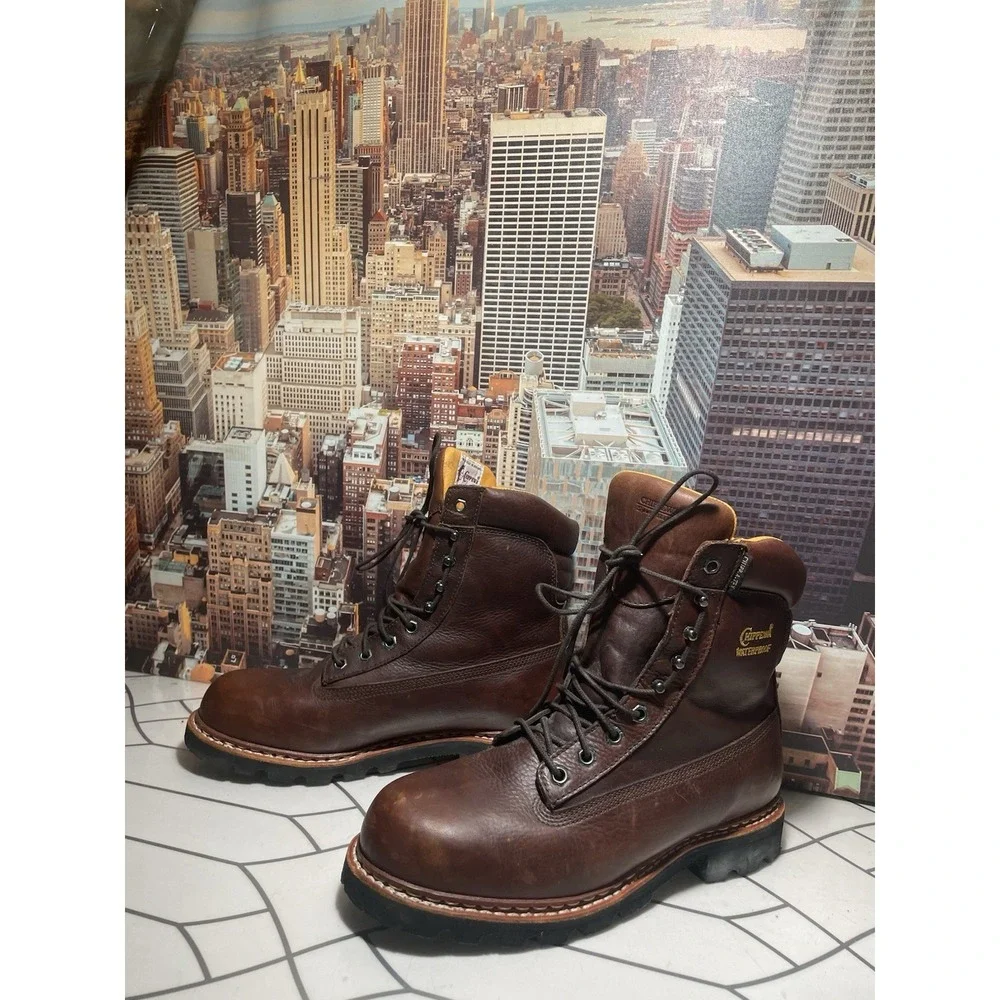Chippewa Work Boots Mens Size 10 .5 M Lace Up Brown Leather Comfort No Steel Toe - Picture 7 of 12